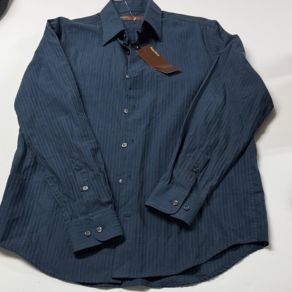 Perry Ellis Dark Blue Pinstripe Dress Shirt